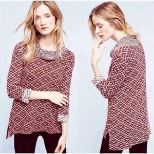MOTH ANTHROPOLOGIE Galena Cowl Neck Alpaca Blend Wine Red And Pink Sweater- XS